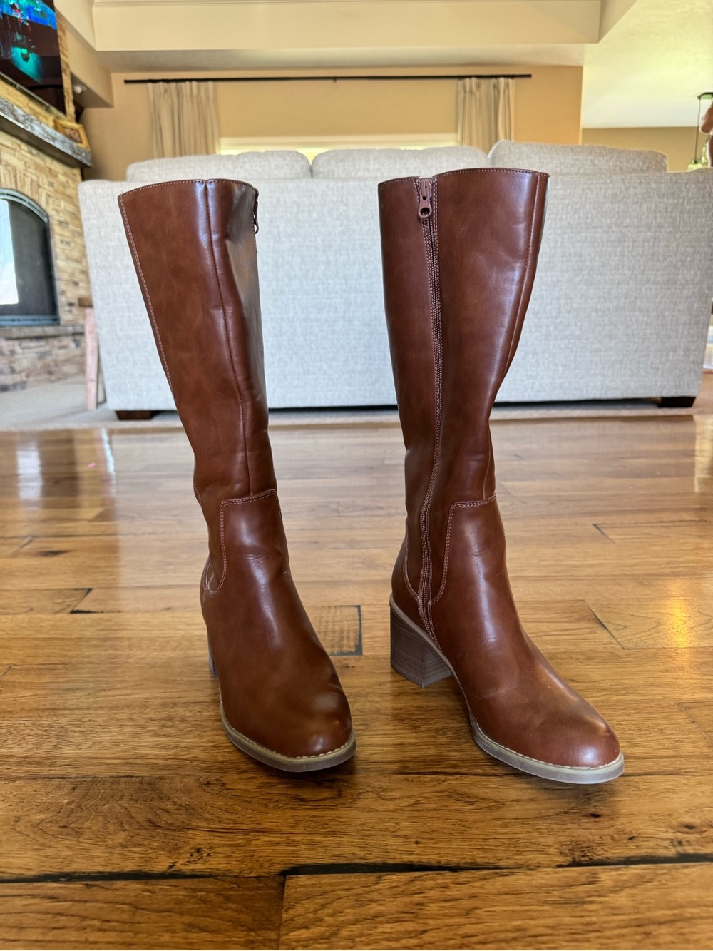 Universal Thread Tall Brown Leather Knee-High Zip Boots